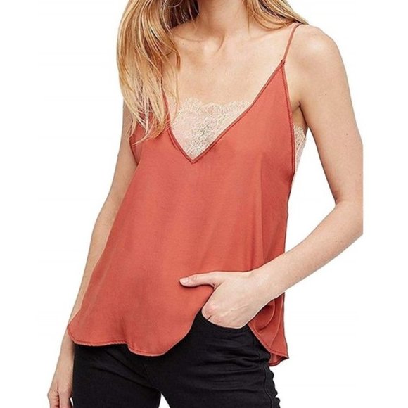 Free People Womens Lace Inset Cami Tank Top, Beige, X-Small - Picture 1 of 9